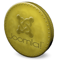 Joomla! logo emblazoned on a 3-D coin.