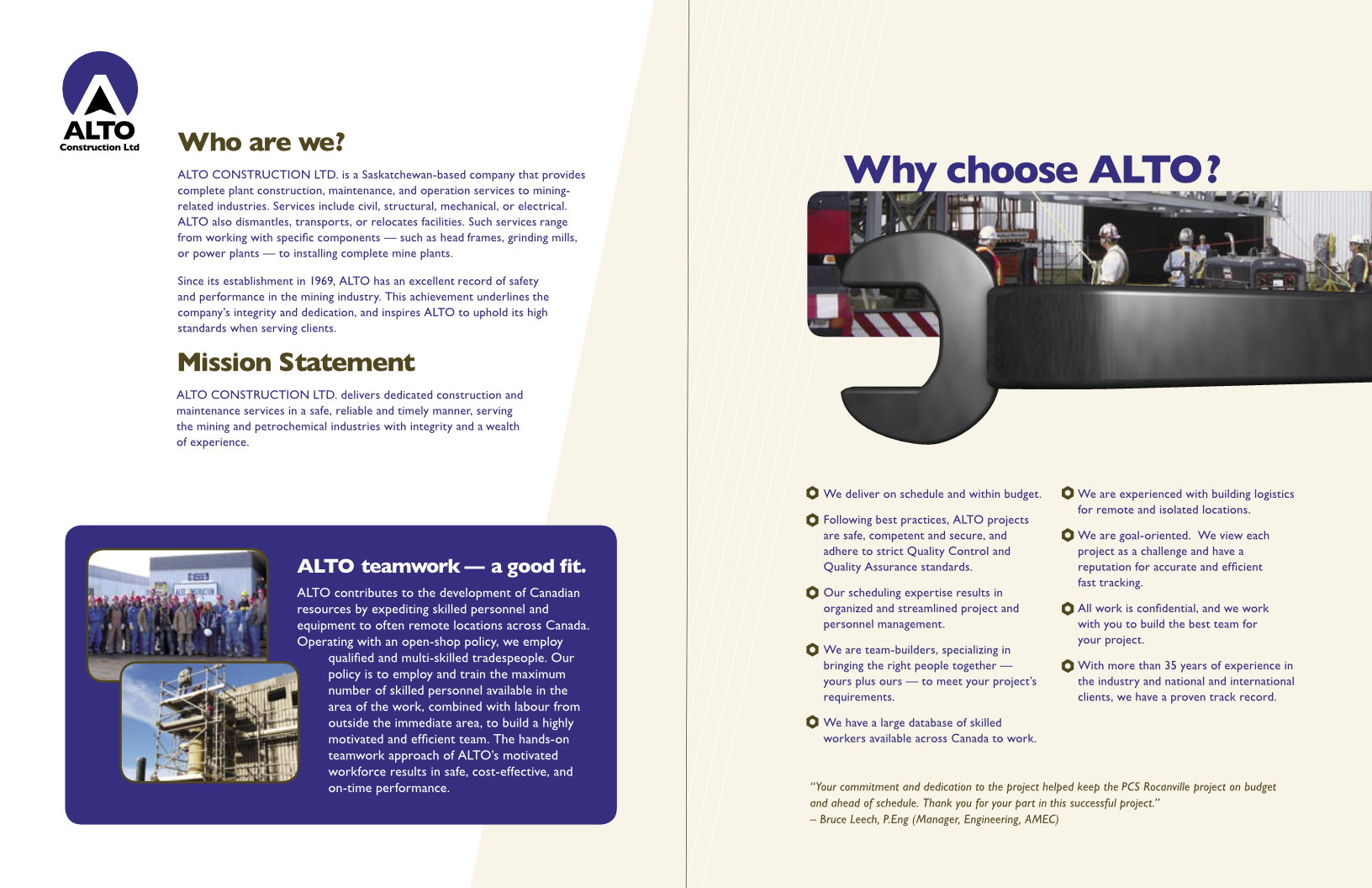 Alto Construction Brochure interior spread one fold