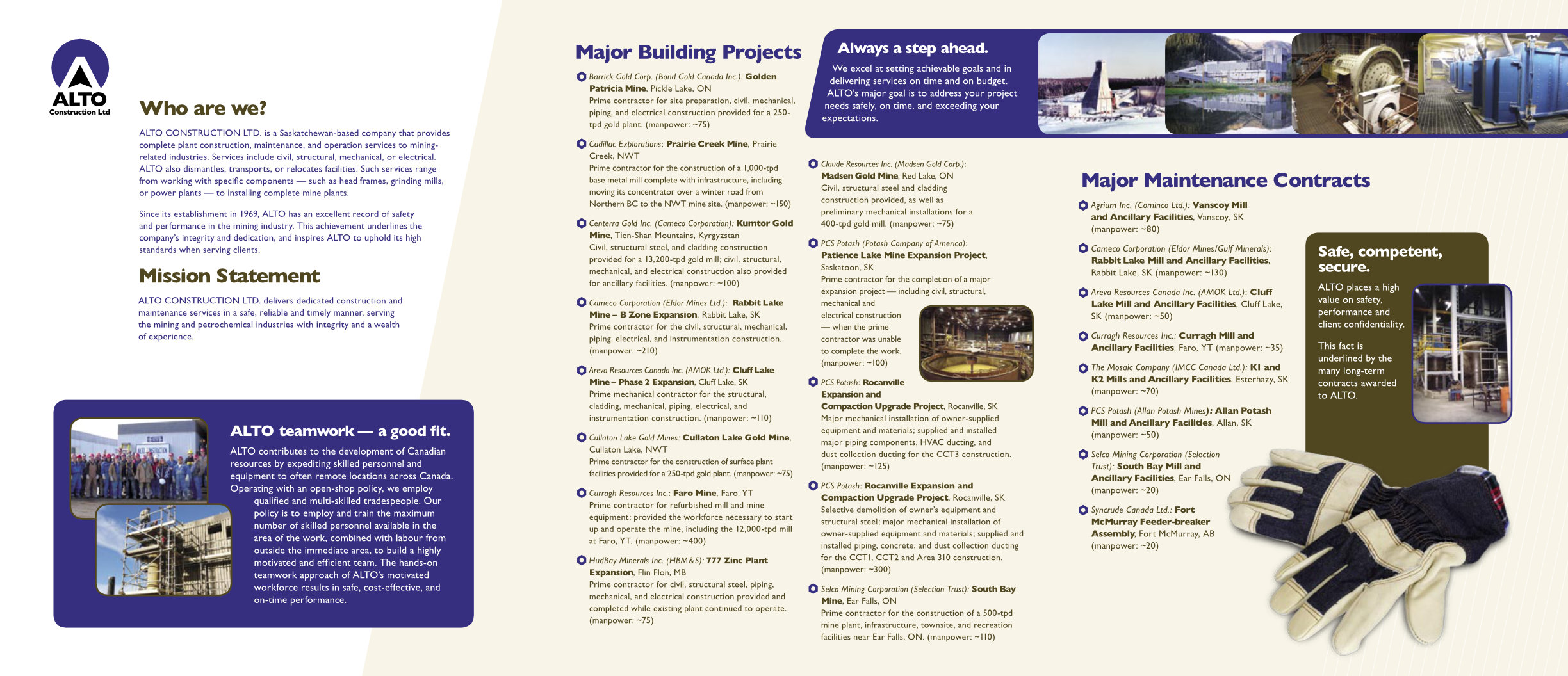 Alto Construction Brochure interior spread fully open